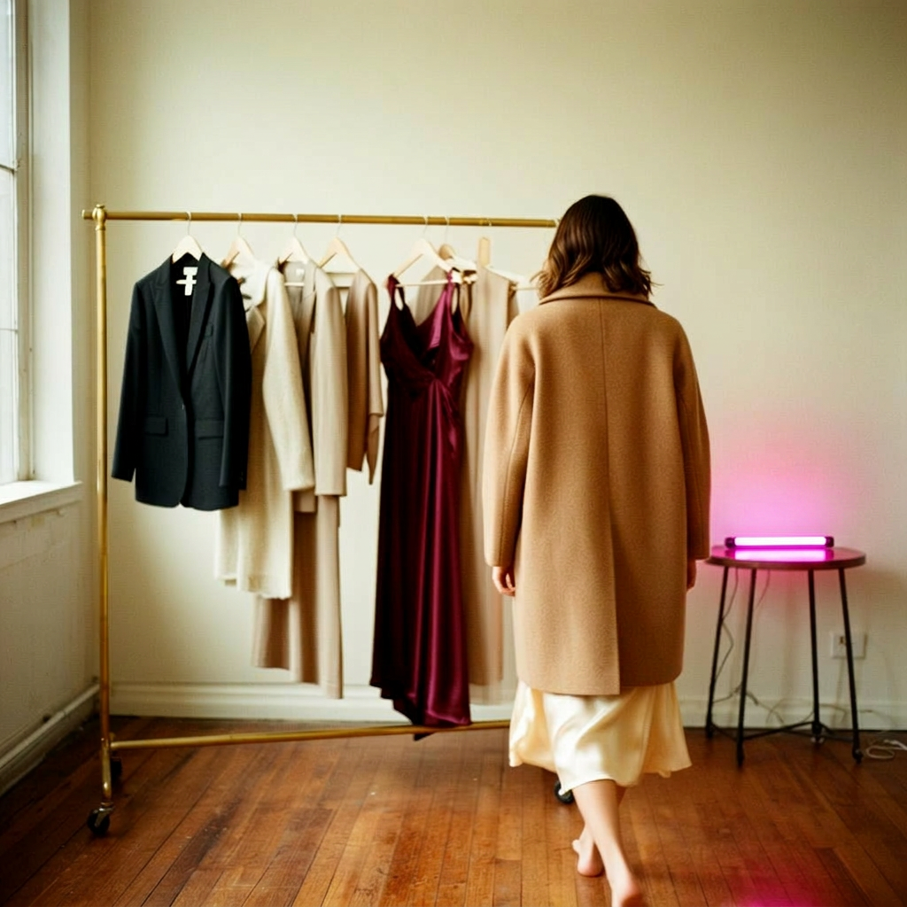 Editorial wardrobe rail in moody light